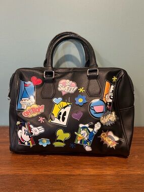 Disney Parks Mickey & Friends Comic Patch Satchel Bag - Black